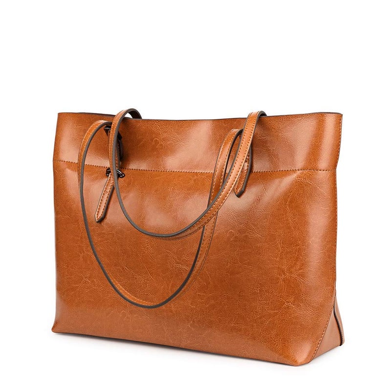 Kattee Vintage Genuine Leather Tote Shoulder Bag for Women Satchel Handbag with Top Handles (Light Brown) - Image 1